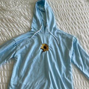Blue Embroidered Sunflower Hoodie